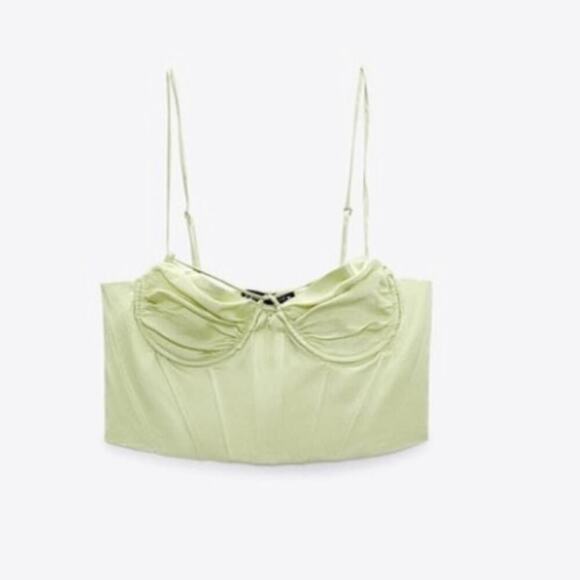 Zara Tops - Zara Green Corset House Of CB Style Satin Bustier Crop Top Sz S